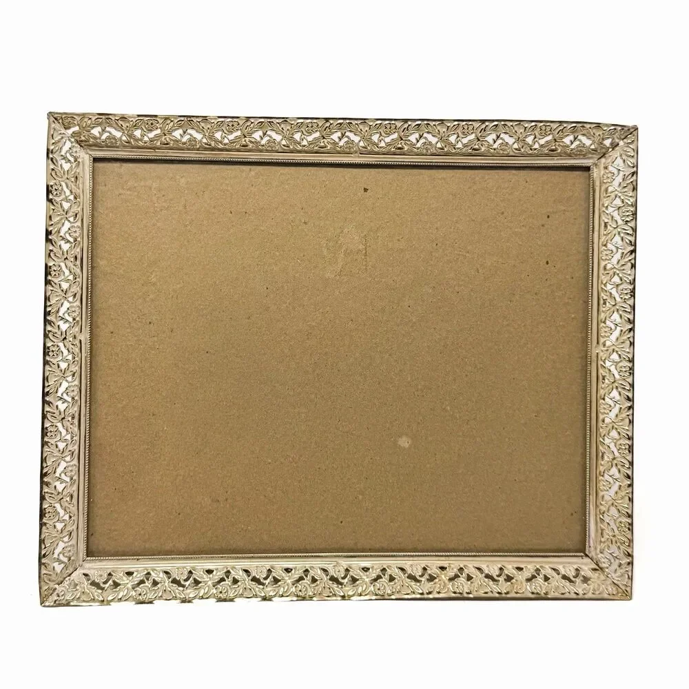 Vintage Photo Frame Ornate Filigree Metal Gold 8x10 MCM Hollywood Regency